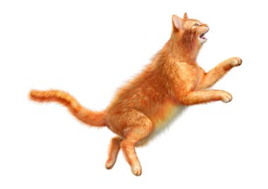 Beyaz arkaplanda izole edilmiş bir kırmızı kedinin 3B görüntülemesi