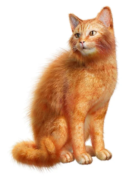 白色背景下隔离红猫的3D渲染 — 图库照片