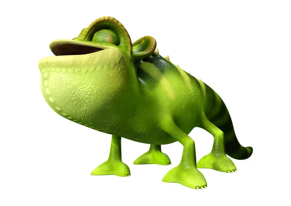 Vykreslení Zeleného Kresleného Chameleonu Izolovaného Bílém Pozadí — Stock fotografie