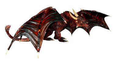 Beyaz arka planda izole edilmiş bir fantezi ejderhanın 3 boyutlu canlandırması