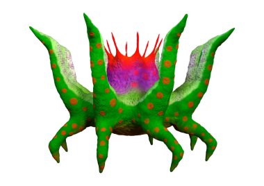 Beyaz arka planda izole edilmiş bir fantezi uzaylı bitkisinin 3 boyutlu canlandırması