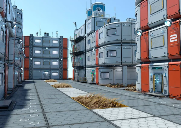 幻想科幻城市的3D渲染 — 图库照片
