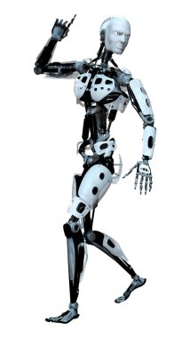Beyaz arkaplanda izole edilmiş bir erkek robotun 3B görüntülemesi