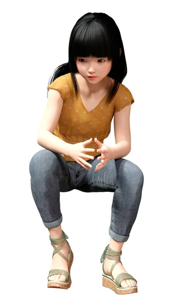 白い背景に隔離されたかなり小さなアジアの女の子の3Dレンダリング — ストック写真