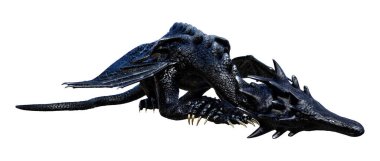 Beyaz arka planda izole edilmiş bir fantezi ejderhanın 3 boyutlu canlandırması