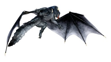 Beyaz arka planda izole edilmiş bir fantezi ejderhanın 3 boyutlu canlandırması