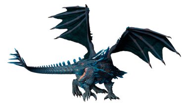 Beyaz arka planda izole edilmiş bir fantezi ejderhanın 3 boyutlu canlandırması