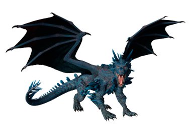 Beyaz arka planda izole edilmiş bir fantezi ejderhanın 3 boyutlu canlandırması