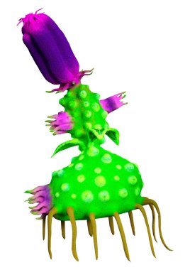 Beyaz arka planda izole edilmiş bir fantezi uzaylı bitkisinin 3 boyutlu canlandırması