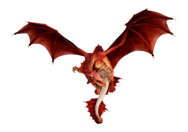 Beyaz arka planda izole edilmiş bir fantezi ejderhanın 3 boyutlu canlandırması