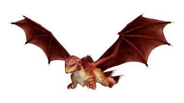 Beyaz arka planda izole edilmiş bir fantezi ejderhanın 3 boyutlu canlandırması