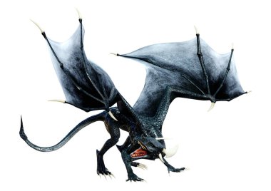 Beyaz arka planda izole edilmiş bir fantezi ejderhanın 3 boyutlu canlandırması