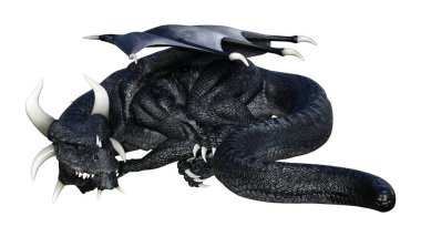 Beyaz arka planda izole edilmiş bir fantezi ejderhanın 3 boyutlu canlandırması