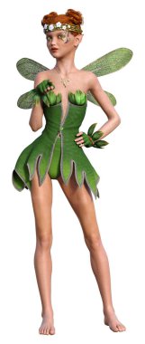 Beyaz arkaplanda izole edilmiş bir bahar perisinin 3 boyutlu canlandırması