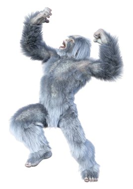 Yeti 'nin beyaz arka planda izole ettiği 3 boyutlu bir fantezi yaratığı.