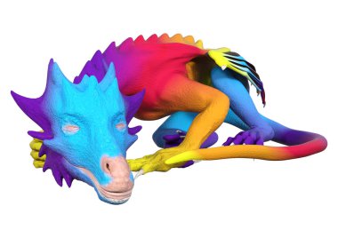 Beyaz arka planda izole edilmiş bir fantezi ejderhanın 3 boyutlu canlandırması