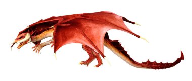 Beyaz arka planda izole edilmiş bir fantezi ejderhanın 3 boyutlu canlandırması