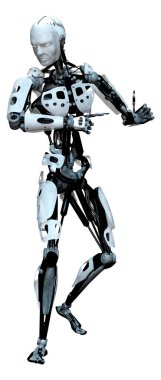 Beyaz arkaplanda izole edilmiş bir erkek robotun 3B görüntülemesi