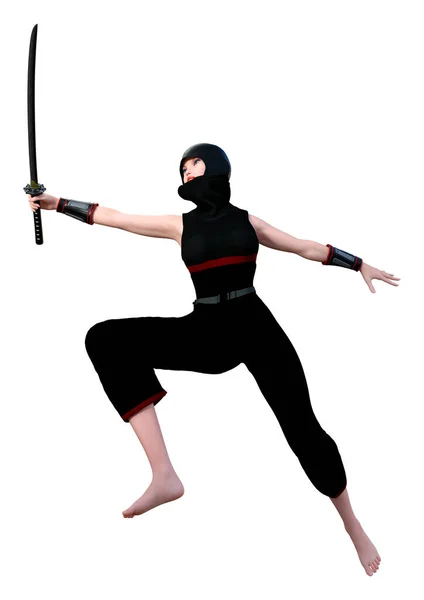 Representación Una Ninja Hembra Sosteniendo Una Espada Aislada Sobre Fondo — Foto de Stock