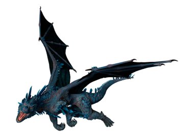 Beyaz arka planda izole edilmiş bir fantezi ejderhanın 3 boyutlu canlandırması