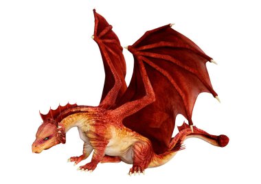 Beyaz arka planda izole edilmiş bir fantezi ejderhanın 3 boyutlu canlandırması