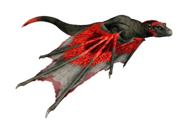 Beyaz arka planda izole edilmiş bir fantezi ejderhanın 3 boyutlu canlandırması