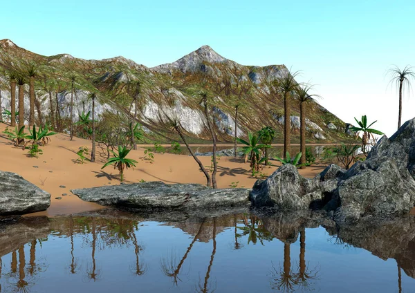 Darstellung Einer Tropischen Lagunenlandschaft — Stockfoto