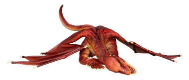 Beyaz arka planda izole edilmiş bir fantezi ejderhanın 3 boyutlu canlandırması