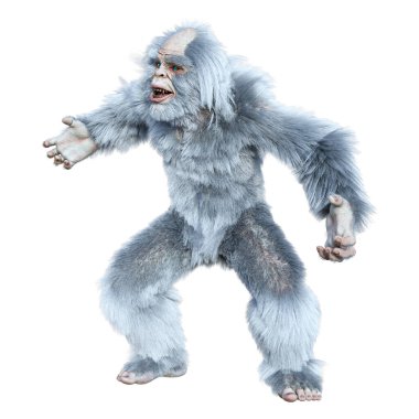 Yeti 'nin beyaz arka planda izole ettiği 3 boyutlu bir fantezi yaratığı.