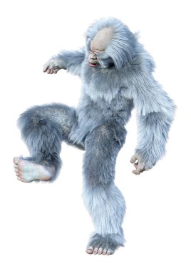 Yeti 'nin beyaz arka planda izole ettiği 3 boyutlu bir fantezi yaratığı.