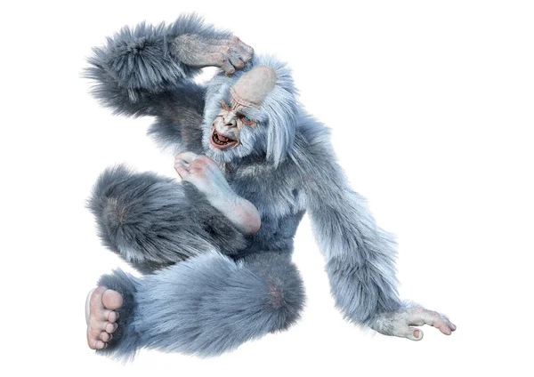 Yeti 'nin beyaz arka planda izole ettiği 3 boyutlu bir fantezi yaratığı.
