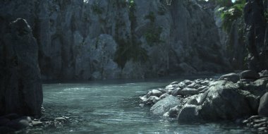 Dağ nehrinin 3 boyutlu görüntüsü