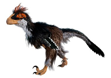Beyaz arka planda izole edilmiş bir dinozor Deinonychus Antirrhopus 'un 3 boyutlu canlandırması