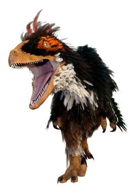 Beyaz arka planda izole edilmiş bir dinozor Deinonychus Antirrhopus 'un 3 boyutlu canlandırması