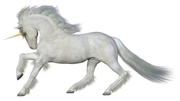 Rendering Fantasy White Unicorn Isolated White Background — Stock Photo, Image