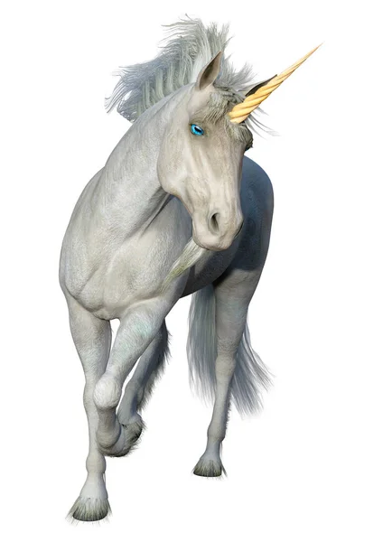 Representación Unicornio Blanco Fantasía Aislado Sobre Fondo Blanco — Foto de Stock