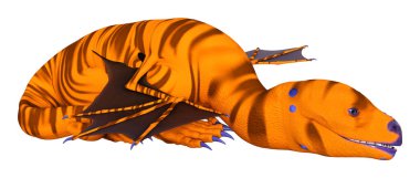 Beyaz arka planda izole edilmiş bir fantezi ejderhanın 3 boyutlu canlandırması