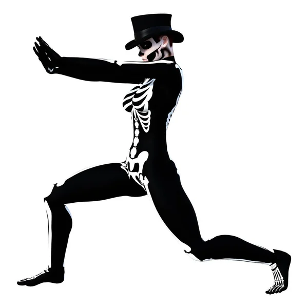 Renderelés Egy Fiatal Visel Csontváz Jelmez Halloween Party Elszigetelt Fehér — Stock Fotó