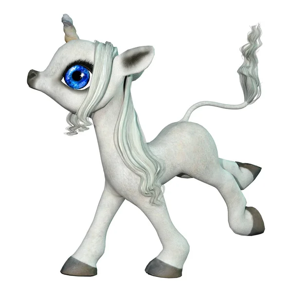 Rendering Little Fantasy White Unicorn Isolated White Background — Stock Photo, Image