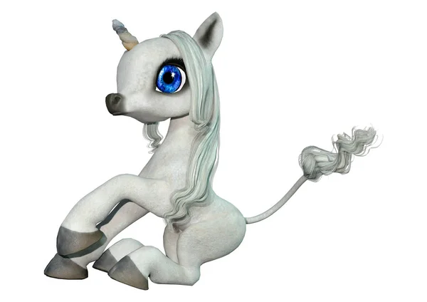 Rendering Piccolo Unicorno Bianco Fantasia Isolato Sfondo Bianco — Foto Stock