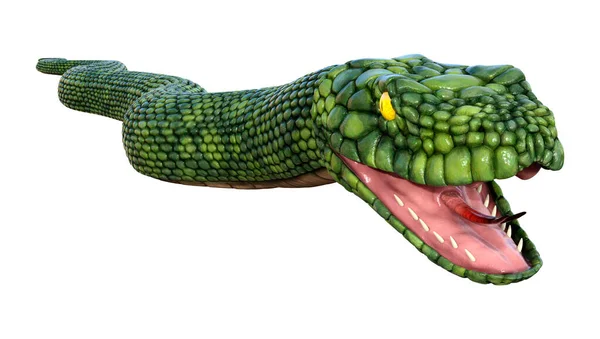 Representación Una Serpiente Fantasía Gigante Verde Aislada Sobre Fondo Blanco —  Fotos de Stock