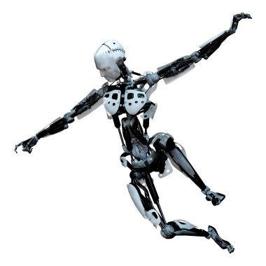 Beyaz arkaplanda izole edilmiş bir erkek robotun 3B görüntülemesi