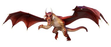 Beyaz arka planda izole edilmiş bir fantezi ejderhanın 3 boyutlu canlandırması