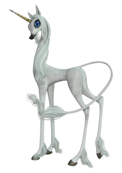 Rendering Fantasy White Unicorn Isolated White Background — Stock Photo, Image