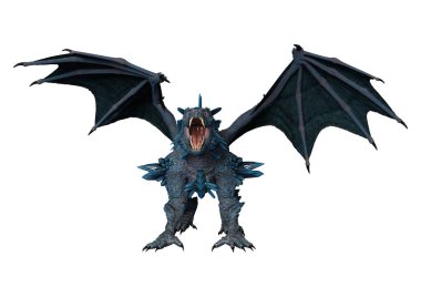 Beyaz arka planda izole edilmiş bir fantezi ejderhanın 3 boyutlu canlandırması