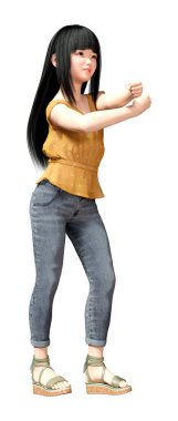 Beyaz arka planda izole edilmiş güzel bir Asyalı kızın 3 boyutlu görüntüsü.