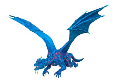 Beyaz arka planda izole edilmiş bir fantezi ejderhanın 3 boyutlu canlandırması