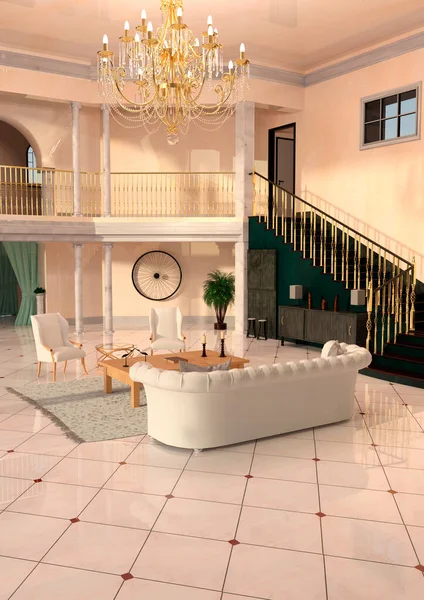Rendering Luxury Big Foyer Interior — Stock Photo, Image