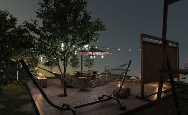 Gece yarısı bir ev sinemasının 3 boyutlu canlandırması