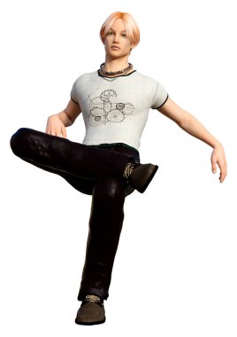 Beyaz arka planda izole edilmiş bir gencin 3D görüntüsü